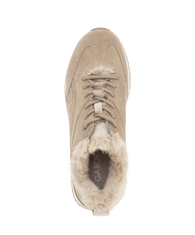 Gabor Sneaker Keilabsatz, Schnürschuh mit Fellimitat am Schaftrand, G-Weite