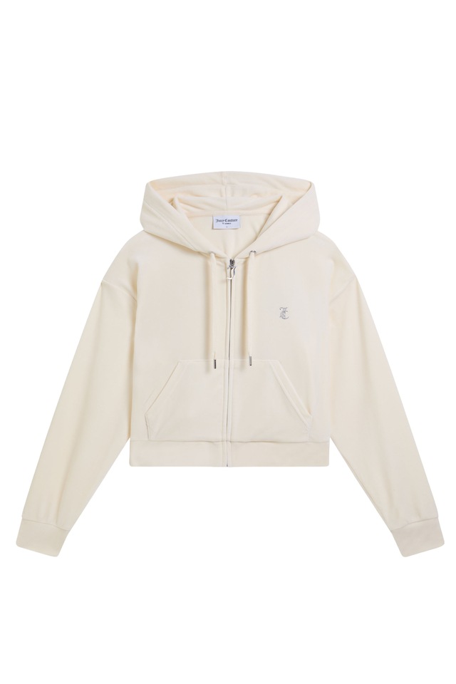 Juicy Couture Kapuzennickijacke »ICCLE OUTLINE CROPPED HOODIE. Damen« mit Kapuze Trainingsjacke Damen, Sweatjacke mit Kapuze, Velour, mit Glitzer, Sale