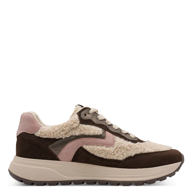 Tamaris Plateausneaker Freizeitschuh, Halbschuh, Schnürer mit Teddy-Plüsch-Besatz