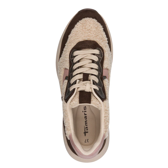 Tamaris Plateausneaker Freizeitschuh, Halbschuh, Schnürer mit Teddy-Plüsch-Besatz