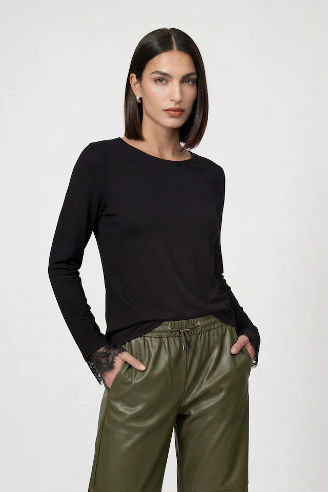 Monari Langarmshirt »Shirt Basic Spitzendetail« Regular fit mit Spitzenborte