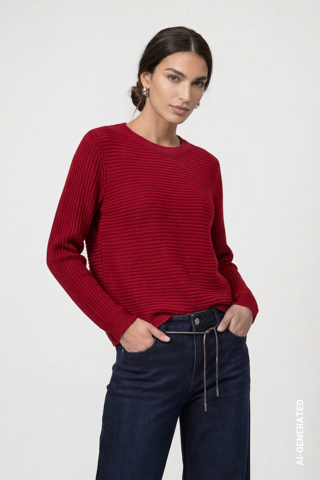 Monari Strickpullover »Pullover Basic monari Rippe« Regular fit mit Rundhalsausschnitt