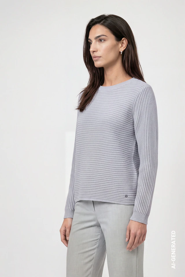 Monari Strickpullover »Pullover Basic monari Rippe« Regular fit mit Rundhalsausschnitt