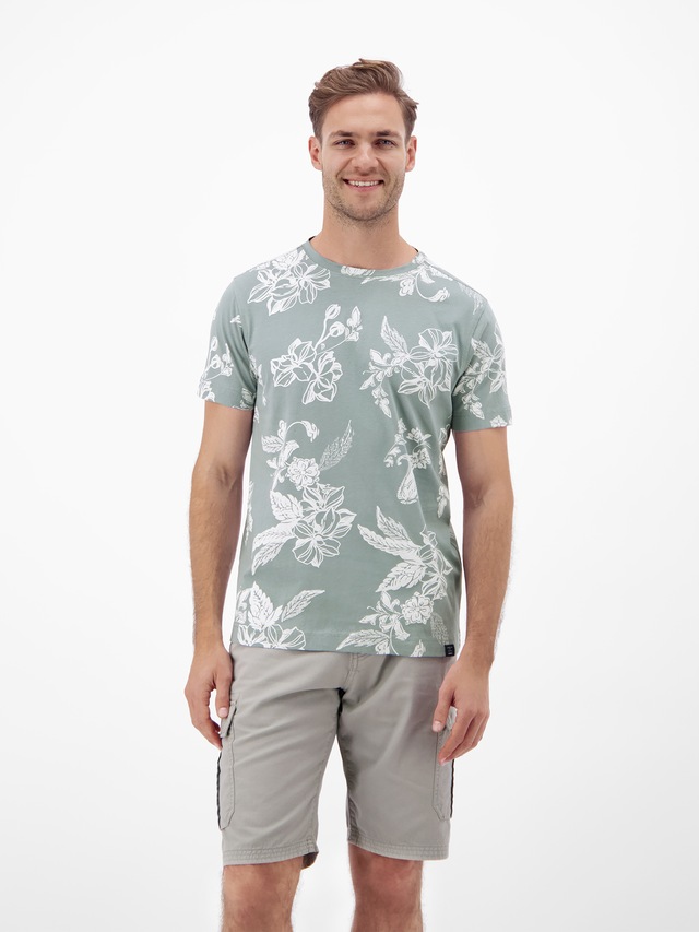 LERROS T-Shirt »T-Shirt mit O-Neck und floralem All-over-Print«