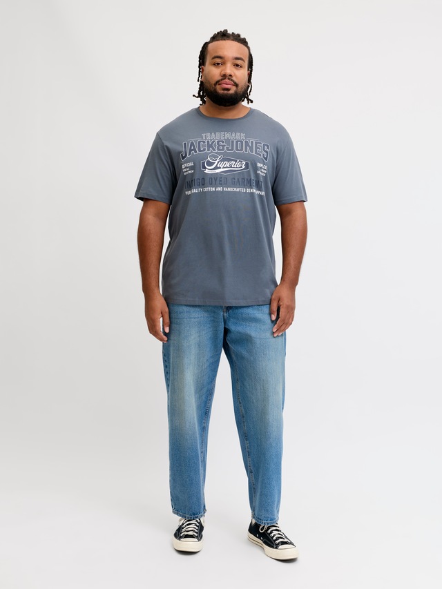 Jack & Jones PlusSize T-Shirt »JJELOGO TEE SS O-NECK 2 COL AW26 SN PLS« aus reiner Baumwolle, mit geradem Abschluss am Rumpf, in Plus Size