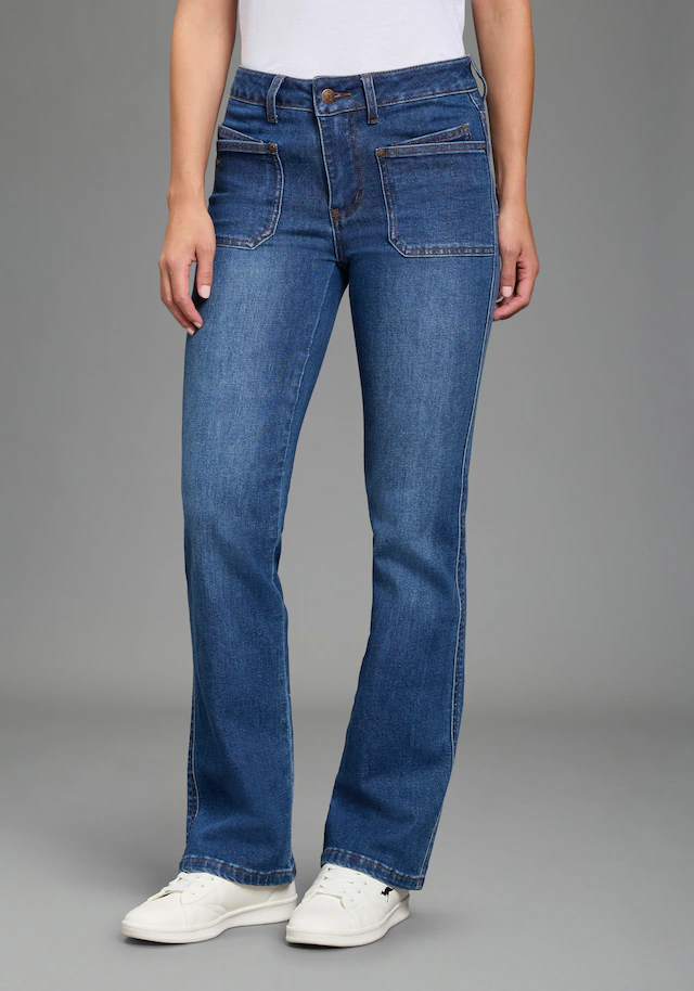 KangaROOS Bootcut-Jeans mit Reißverschluss und Knopf, normale Leibhöhe, lange Schnittform