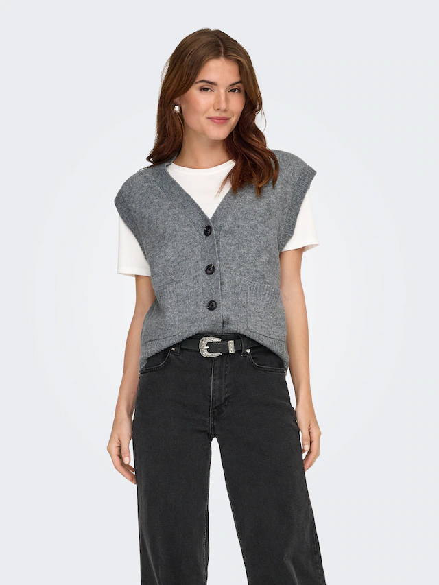 JDY »JDYSUPER S/L V-NECK VEST KNT NOOS« Materialmix