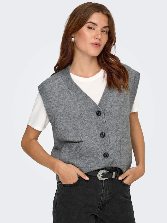 JDY »JDYSUPER S/L V-NECK VEST KNT NOOS« Materialmix