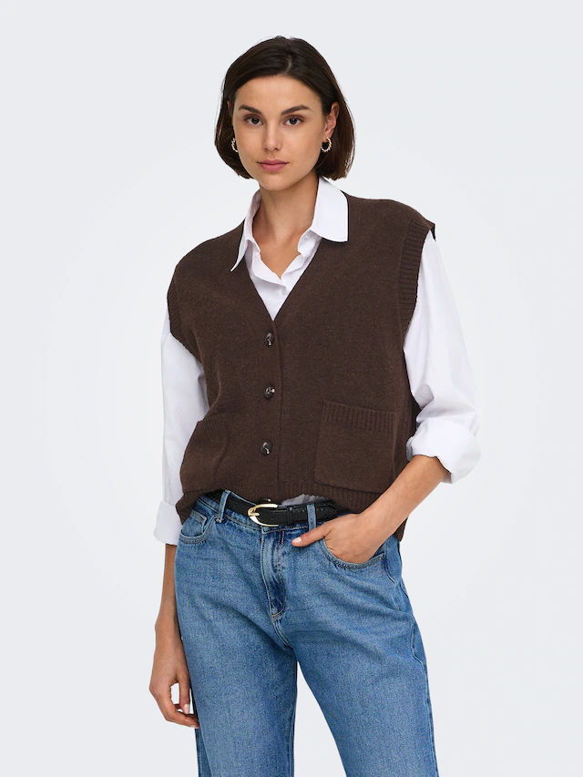 JDY »JDYSUPER S/L V-NECK VEST KNT NOOS« Materialmix