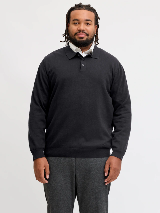 Jack & Jones PlusSize Polokragenpullover »JJEBASIC KNIT LS POLO SN PLS« Baumwolle, regular fit