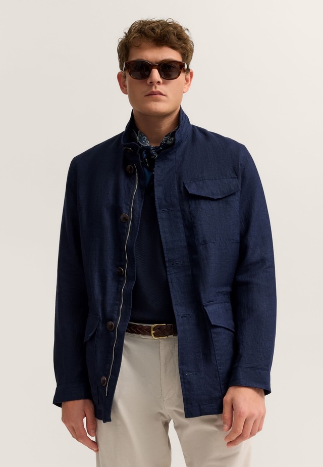 bugatti Kurzjacke »Regular Fit« Pure linen mit Stehkragen
