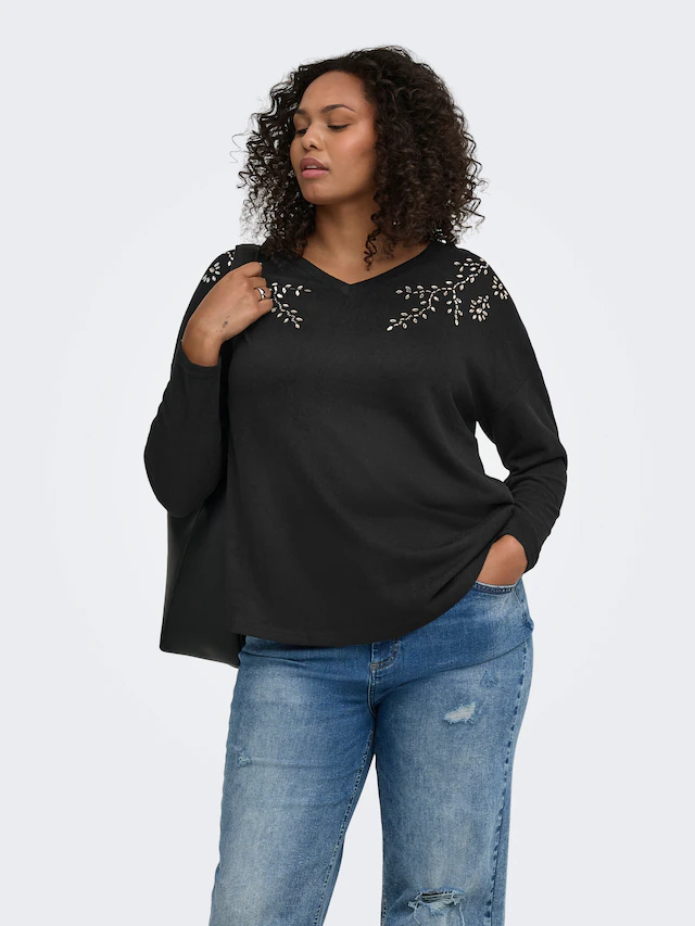 ONLY CARMAKOMA V-Shirt »CARALBA L/S V-NECK DECO TOP JRS BF« Kunstfaser, regular fit