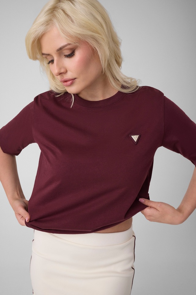 Guess T-Shirt »COLETTE BOXY T-SHIRT« mit Logo-Applikation, Baumwolle