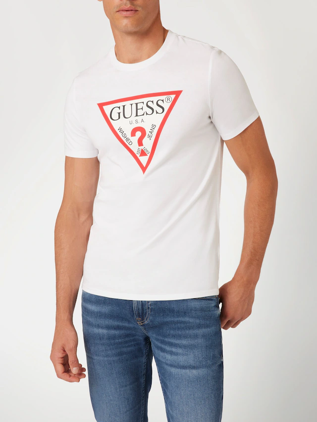 Guess T-Shirt »ORIGINAL LOGO« Rundhalsausschnitt, Slim Fit, reine Baumwolle