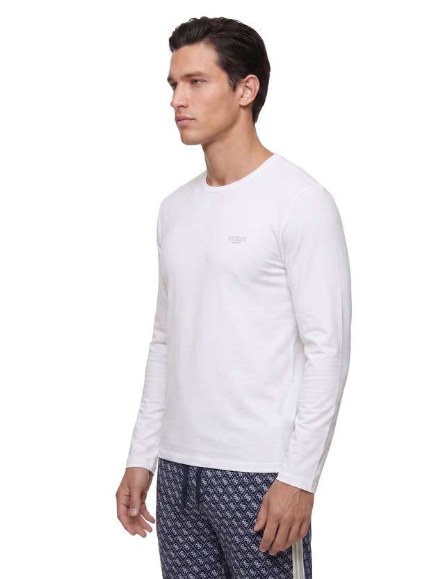 Guess Langarmshirt Rundhalsausschnitt, Bamwoll-Mix, Logodrck