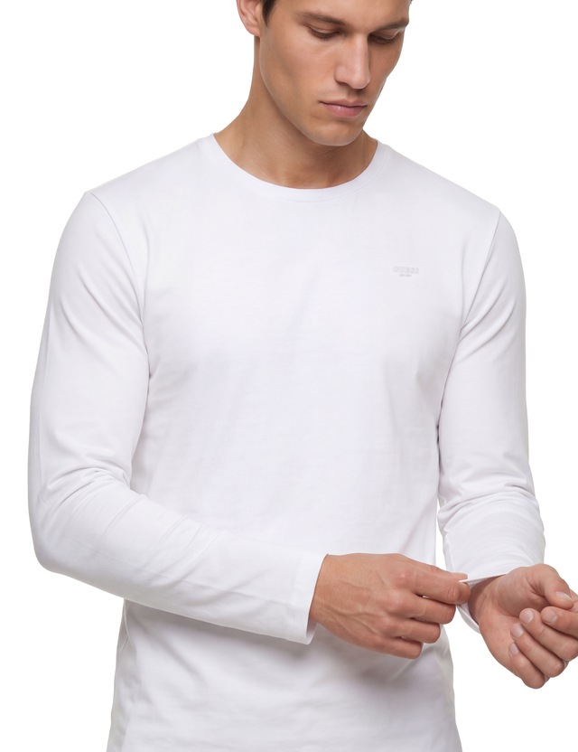 Guess Langarmshirt Rundhalsausschnitt, Bamwoll-Mix, Logodrck