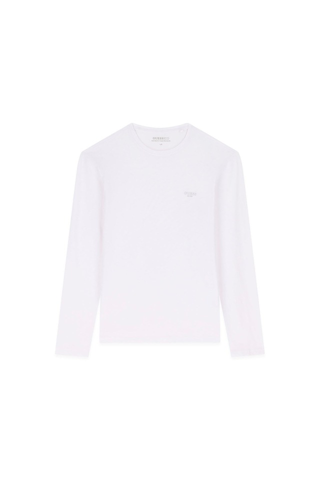 Guess Langarmshirt Rundhalsausschnitt, Bamwoll-Mix, Logodrck