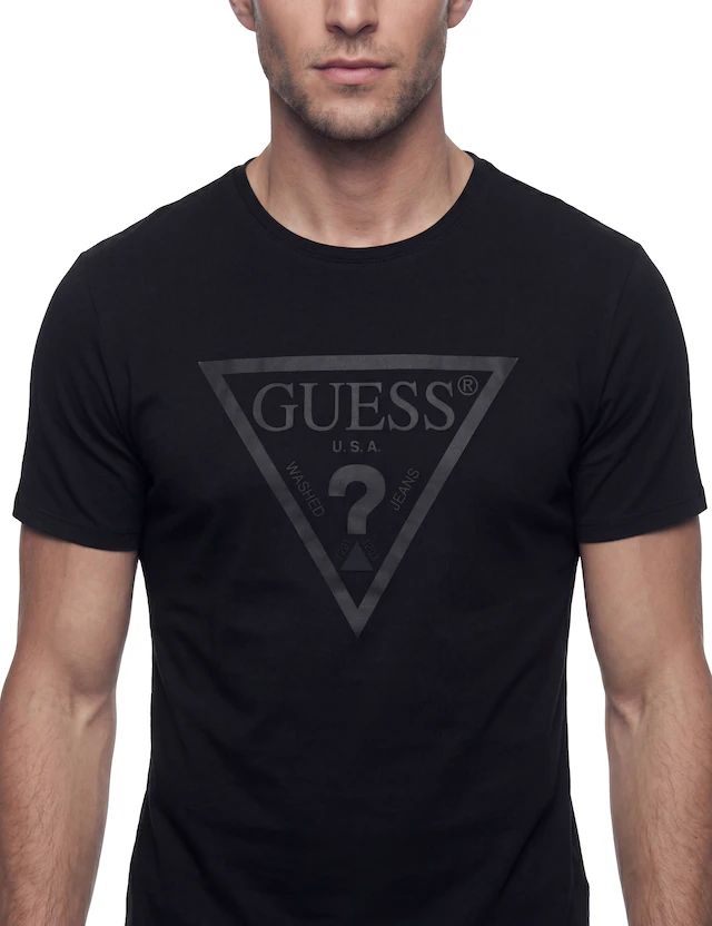 Guess T-Shirt »CN SS CORE TRIANGLE LOGO TEE« Rundhalsausschnitt, Slim Fit, reine Baumwolle