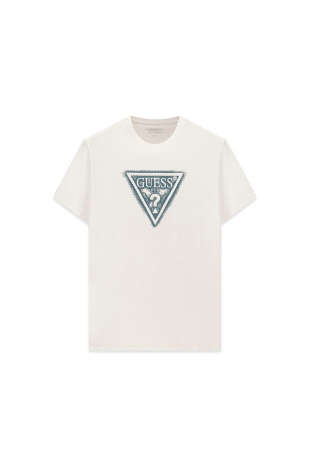 Guess T-Shirt »TRIANGLE SPRAY TEE« Rundhalsausschnitt, Baumwoll-Mix, Slim Fit