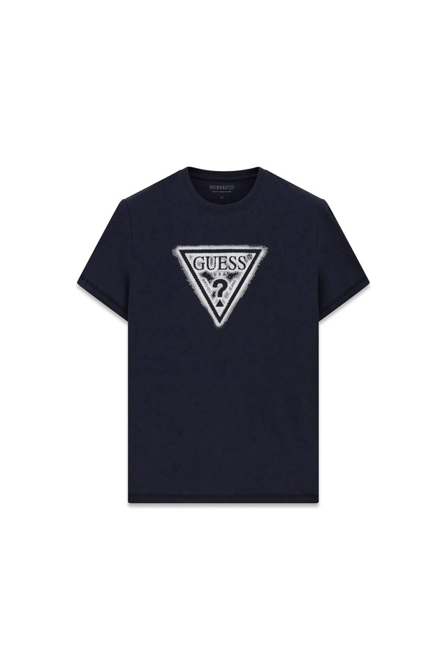 Guess T-Shirt »TRIANGLE SPRAY TEE« Rundhalsausschnitt, Baumwoll-Mix, Slim Fit