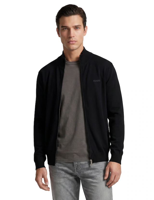 Guess Strickjacke »MAGNUS« mit Woll- und Seiden-Anteil, Stehkragen, Regular Fit