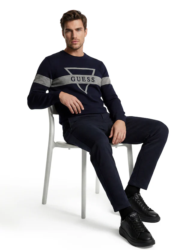 Guess Strickpullover mit Seide und Wolle, Regular Fit, Jacquard-Logo