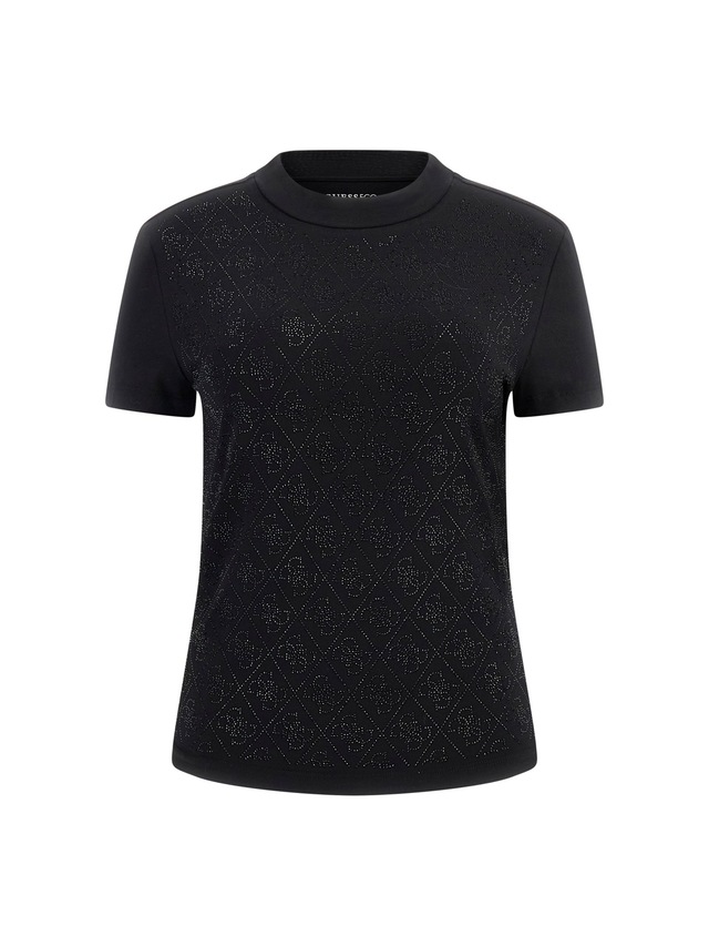 Guess T-Shirt »SS MOCK NECK ALL OVER 4G TEE« mit Strassbesatz, Slim Fit