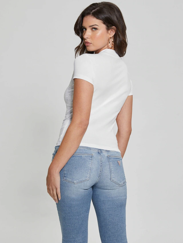 Guess T-Shirt »SS MOCK NECK ALL OVER 4G TEE« mit Strassbesatz, Slim Fit