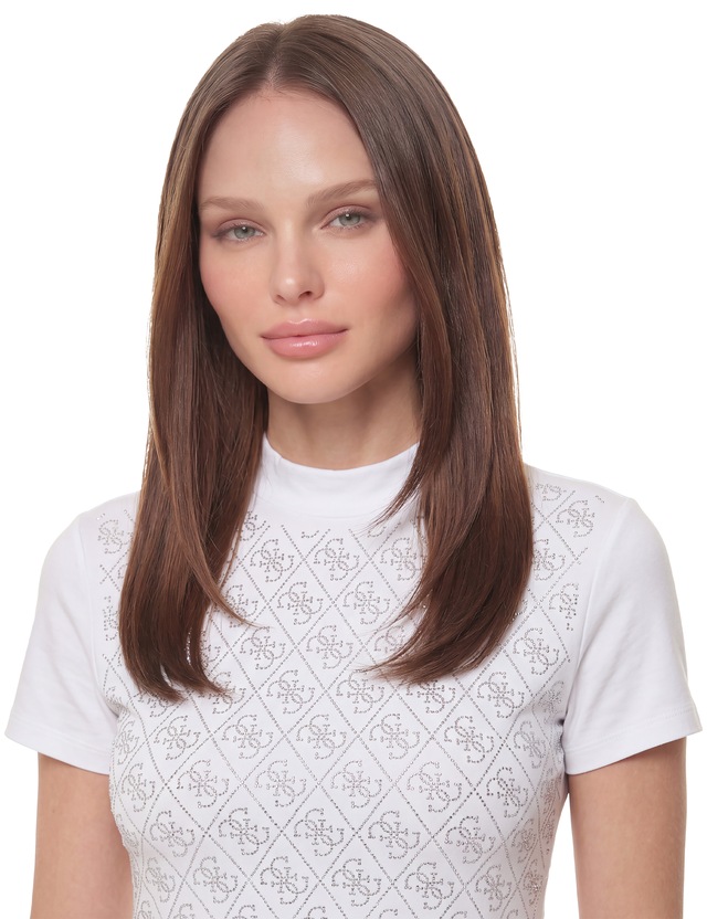 Guess T-Shirt »SS MOCK NECK ALL OVER 4G TEE« mit Strassbesatz, Slim Fit
