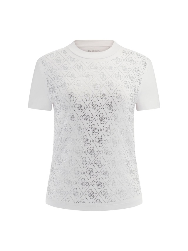 Guess T-Shirt »SS MOCK NECK ALL OVER 4G TEE« mit Strassbesatz, Slim Fit