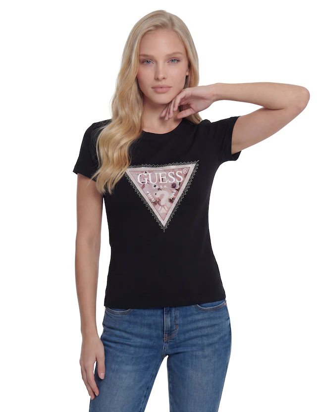 Guess T-Shirt »SS CN COSMOS CANVAS TRIANGLE T« mit Dreieckslogo, Slim Fit