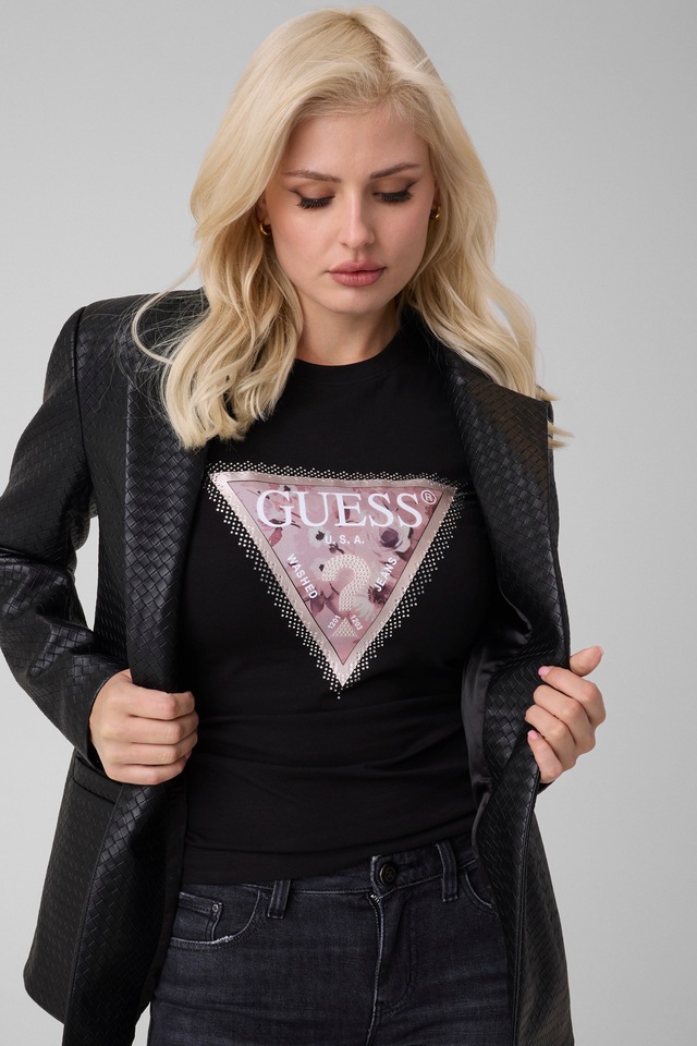 Guess T-Shirt »SS CN COSMOS CANVAS TRIANGLE T« mit Dreieckslogo, Slim Fit
