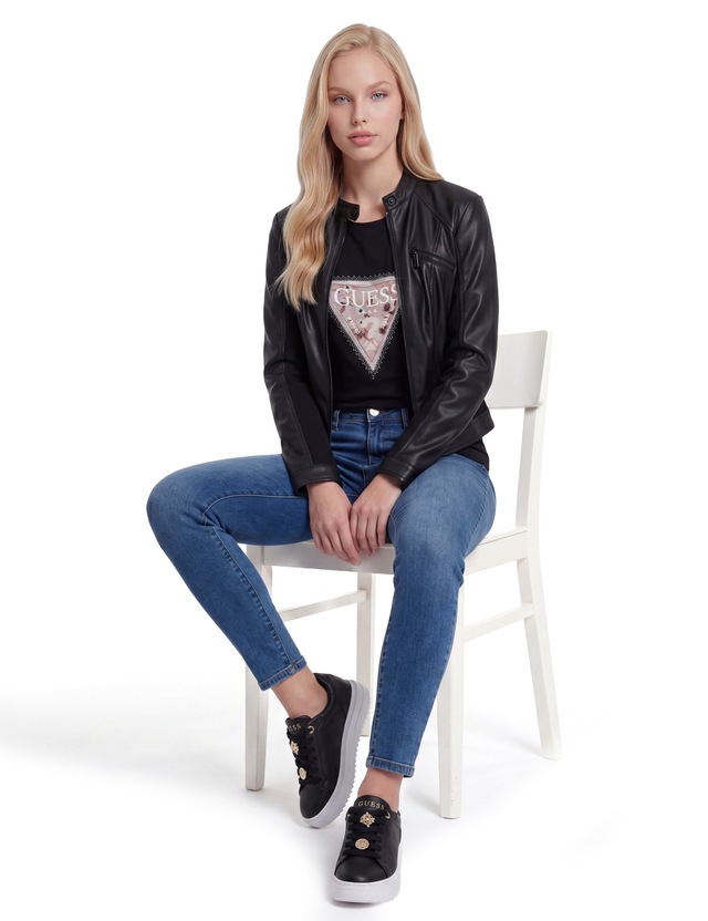 Guess T-Shirt »SS CN COSMOS CANVAS TRIANGLE T« mit Dreieckslogo, Slim Fit