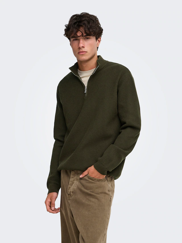 ONLY & SONS Troyer »ONSCARTER REG JAQUARD 1/2 ZIP OTL« Viskosemischung, regular fit