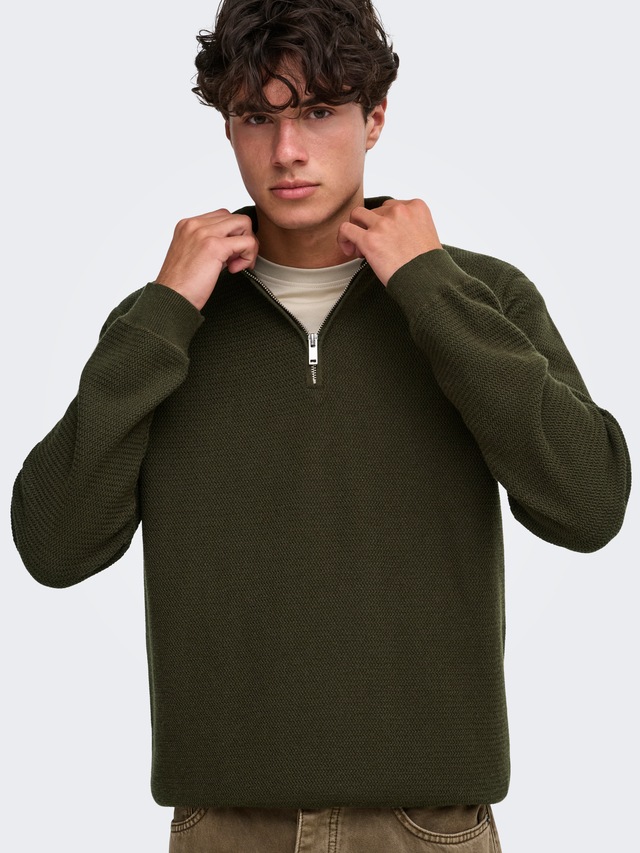 ONLY & SONS Troyer »ONSCARTER REG JAQUARD 1/2 ZIP OTL« Viskosemischung, regular fit