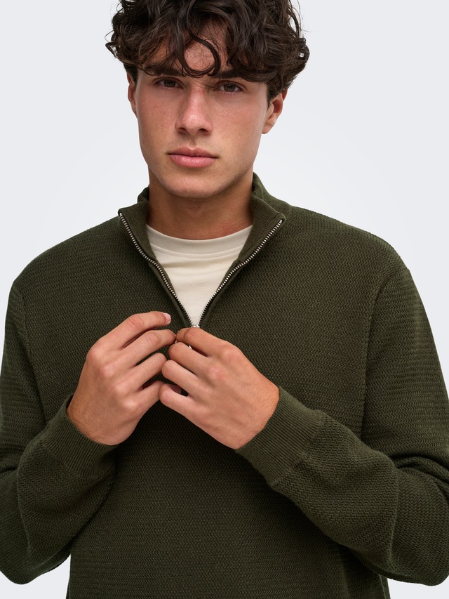 ONLY & SONS Troyer »ONSCARTER REG JAQUARD 1/2 ZIP OTL« Viskosemischung, regular fit