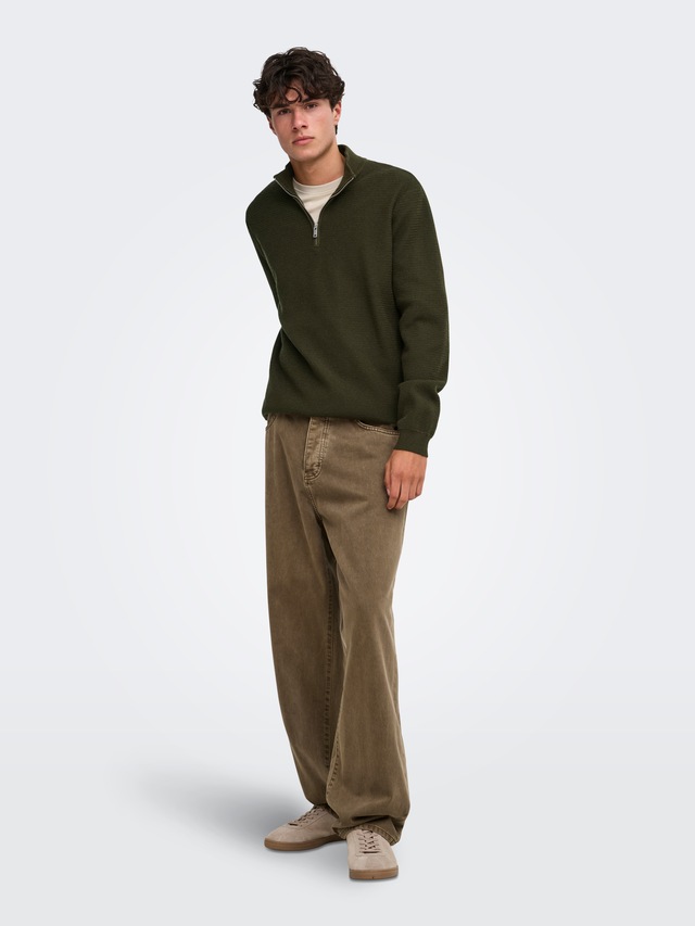 ONLY & SONS Troyer »ONSCARTER REG JAQUARD 1/2 ZIP OTL« Viskosemischung, regular fit