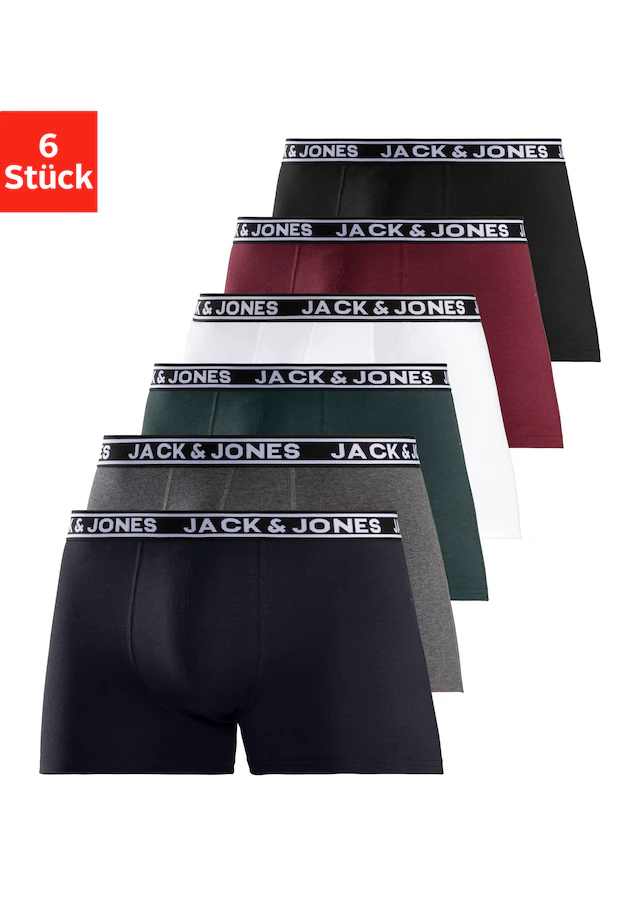 Jack & Jones Trunk »JACCRISP im 6er Pack mit Logobund und Stretchkomfort« Packung, 6 Stk. unifarben mit Farbeinsatz, modisch, eng anliegend, Baumwollmischung