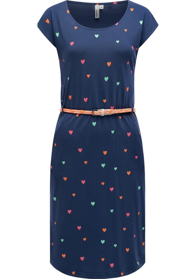 Ragwear Shirtkleid »Lilithe Hearts YOUMODO« Eingrifftaschen Sommerkleid mit Herzchen-Print und Flechtgürtel