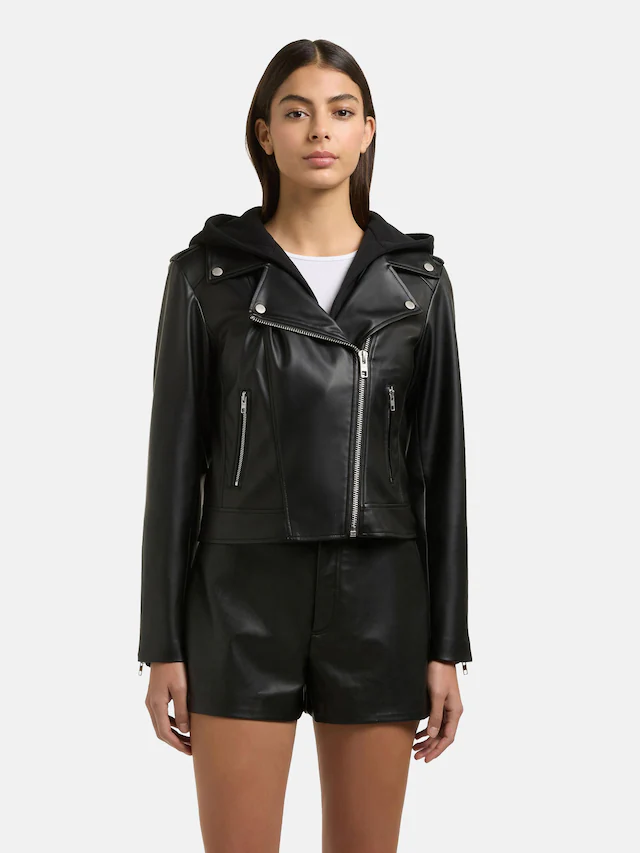khujo Lederimitatjacke »Yael« mit Kapuze Klassische Kunstlederjacke mit abnehmbarer Kapuze