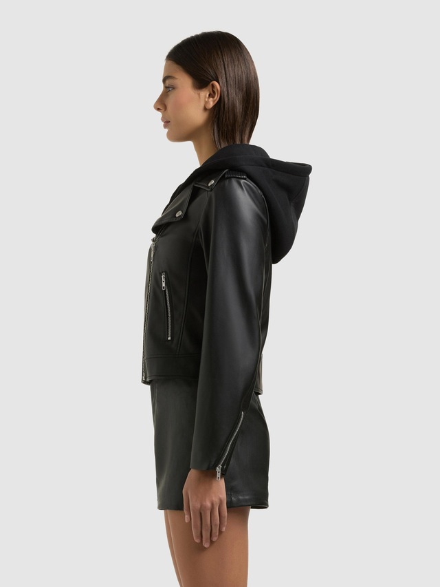 khujo Lederimitatjacke »Yael« mit Kapuze Klassische Kunstlederjacke mit abnehmbarer Kapuze