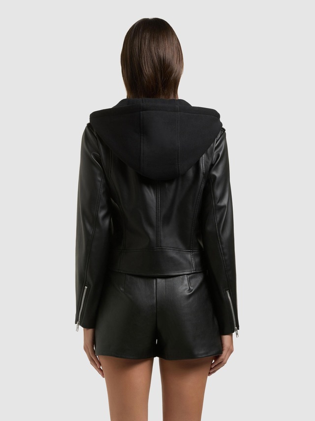 khujo Lederimitatjacke »Yael« mit Kapuze Klassische Kunstlederjacke mit abnehmbarer Kapuze
