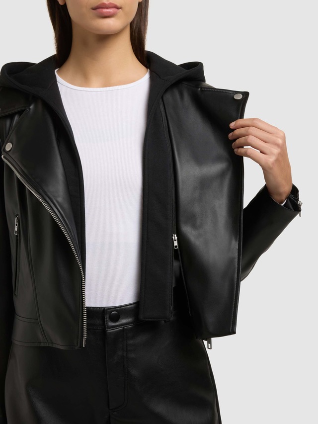 khujo Lederimitatjacke »Yael« mit Kapuze Klassische Kunstlederjacke mit abnehmbarer Kapuze
