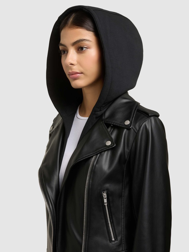 khujo Lederimitatjacke »Yael« mit Kapuze Klassische Kunstlederjacke mit abnehmbarer Kapuze