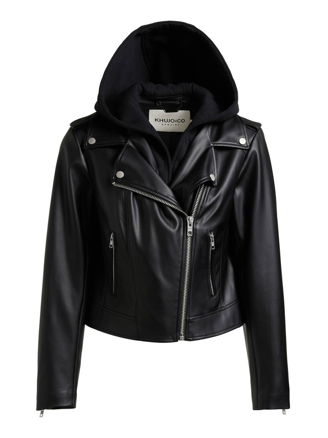 khujo Lederimitatjacke »Yael« mit Kapuze Klassische Kunstlederjacke mit abnehmbarer Kapuze