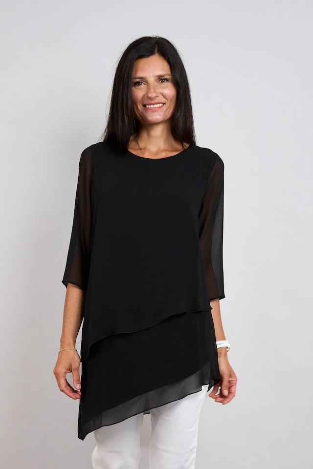 Seidel Moden Longbluse 3/4-Arm im Lagen-Look / asymmetrischer Schnitt / MADE IN GERMANY