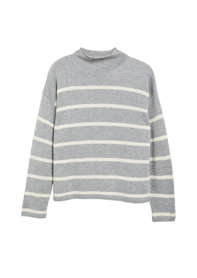 s.Oliver Strickpullover im Streifen-Look und mit Stehkragen / Wolle