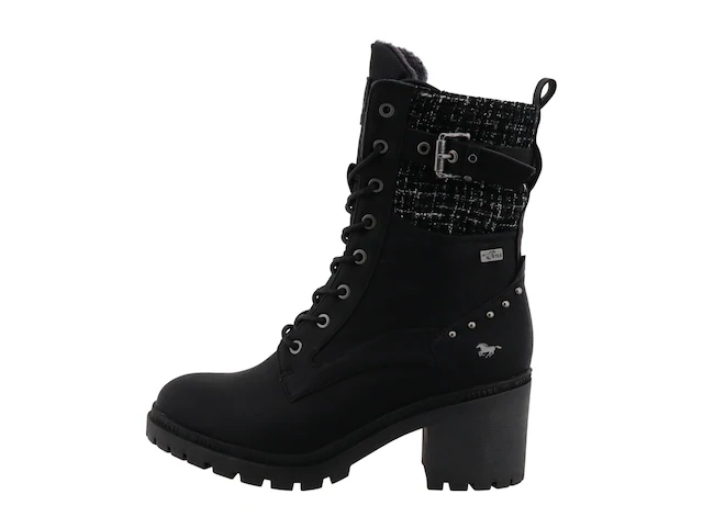 Mustang Shoes Schnürstiefelette »Stiefelette« Blockabsatz, Schnürboots mit Zierschnalle und Nieten