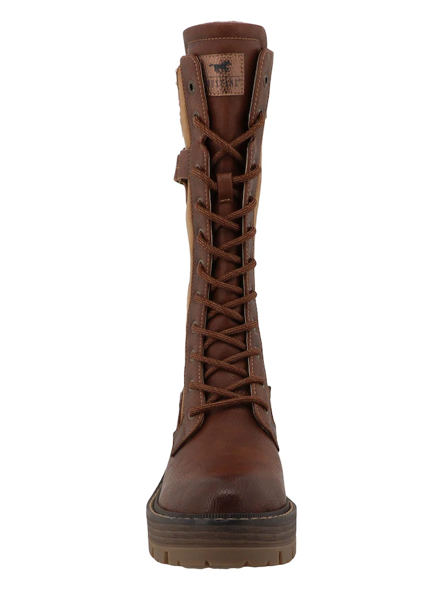 Mustang Shoes Winterstiefel »Stiefel« Blockabsatz, Schnürstiefel mit Warmfutterkragen und Zierschnalle