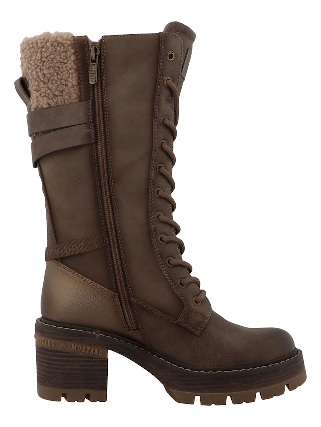 Mustang Shoes Winterstiefel »Stiefel« Blockabsatz, Schnürstiefel mit Warmfutterkragen und Zierschnalle